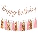 Aonor Rose Gold Happy Birthday Decorations Glittery Rose Gold Happy Birthday Banner and Tissue Paper Tassels Garland for Birthday Party Decorations - Image 4