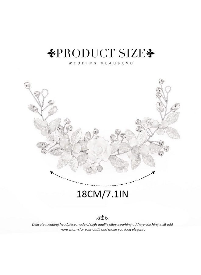 Unicra Nicra Flower Silver Bride Wedding Hair Vine Leaf Bridal Hair Piece Rhinestone Hair Accessories Crystal Headband For Women And Girls  - Image 5