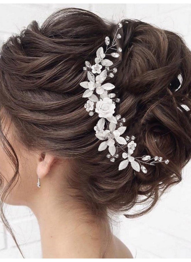 Unicra Nicra Flower Silver Bride Wedding Hair Vine Leaf Bridal Hair Piece Rhinestone Hair Accessories Crystal Headband For Women And Girls  - Image 2