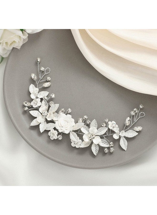 Unicra Nicra Flower Silver Bride Wedding Hair Vine Leaf Bridal Hair Piece Rhinestone Hair Accessories Crystal Headband For Women And Girls  - Image 3