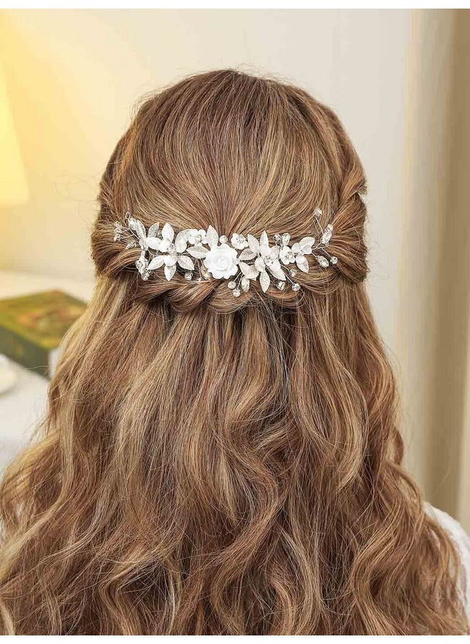 Unicra Nicra Flower Silver Bride Wedding Hair Vine Leaf Bridal Hair Piece Rhinestone Hair Accessories Crystal Headband For Women And Girls  - Image 4