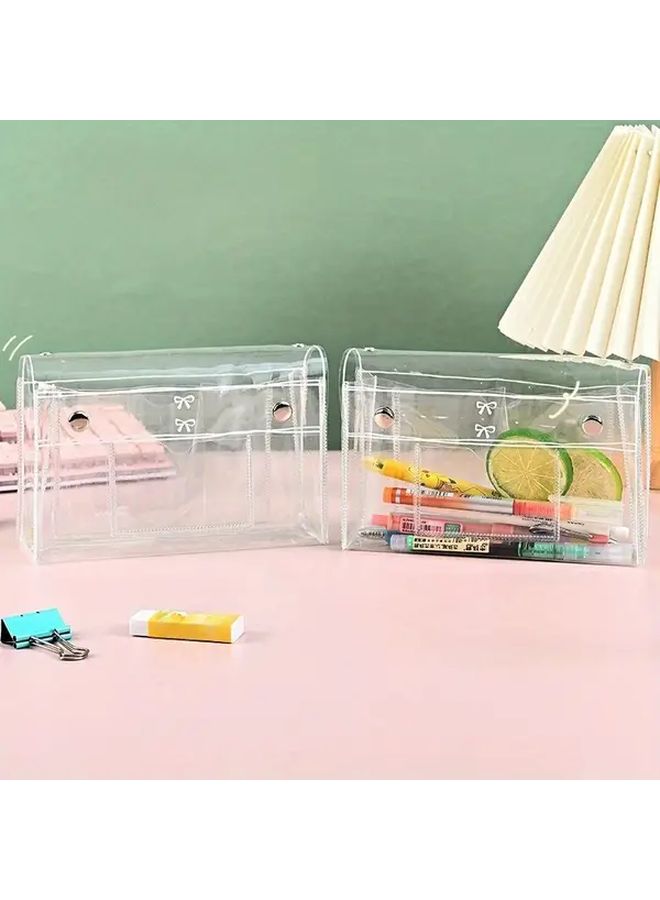 2pcs Transparent PVC Pencil Case Four Layer Toiletries Bag Stationery Storage For School Office - Image 3