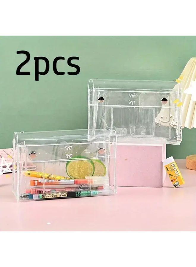 2pcs Transparent PVC Pencil Case Four Layer Toiletries Bag Stationery Storage For School Office - Image 1