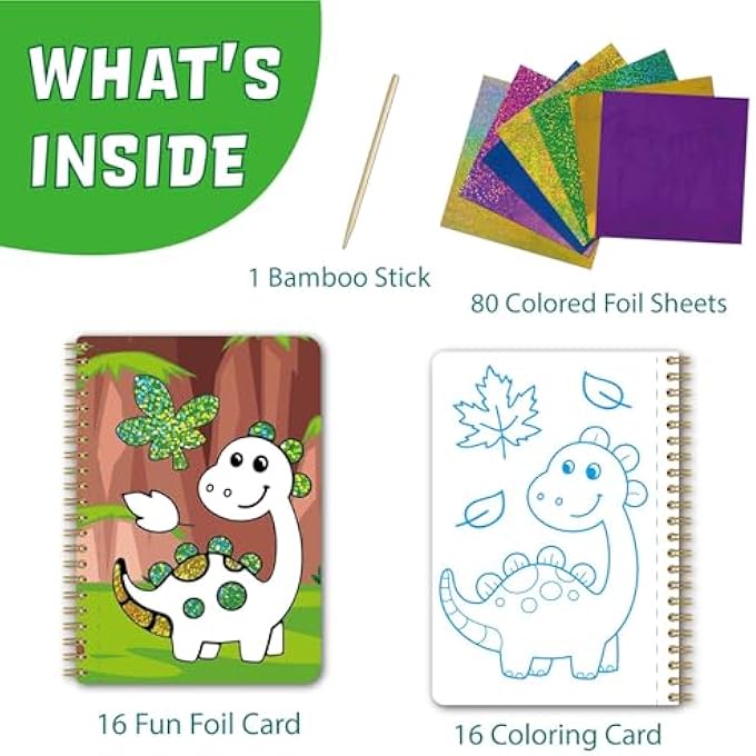 CAPSTRO FOIL ART CRAFT STICKER BOOK  ANIMAL MAGIC ART ALBUM | 16 FOIL & 16 COLORING PAGES + 80 FOIL SHEETS & BAMBOO STICK | DIY FOIL PICTURE ART KIT FOR KIDS AGE 3+ | CREATIVE GIFT FOR BOYS & GIRLS - Image 3