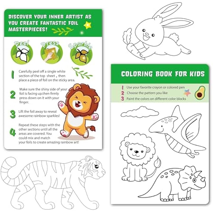 CAPSTRO FOIL ART CRAFT STICKER BOOK  ANIMAL MAGIC ART ALBUM | 16 FOIL & 16 COLORING PAGES + 80 FOIL SHEETS & BAMBOO STICK | DIY FOIL PICTURE ART KIT FOR KIDS AGE 3+ | CREATIVE GIFT FOR BOYS & GIRLS - Image 5