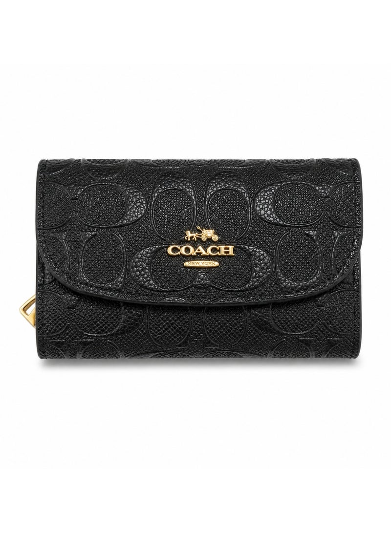 كوتش اوت ليت محفظة COACH نسائية جلد فاخر باللون الأسود – بنقشة شعار COACH وسحاب ذهبي - Image 1