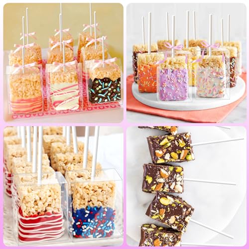 MGWOTH Rice Krispy Treats Making Set: 3PCS Silicone Crispy Cereal Bar Mold with 35 Clear Boxes & Cake Pop Sticks, Small Baking Container for Marshmallow, Christmas Chocolate Dessert Party Packaging - Image 4