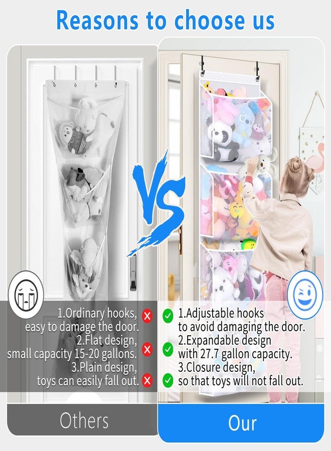 توريد منظم الحيوانات المحشوة فوق الباب (عبوة من قطعتين) تصميم مبتكر حاصل على براءة اختراع، خطافات قابلة للتعديل، تخزين ثلاثي الأبعاد للحيوانات المحشوة فوق الباب، سعة أكبر بنسبة 50%، مثالي للمنظمات المحشوة. - Image 2