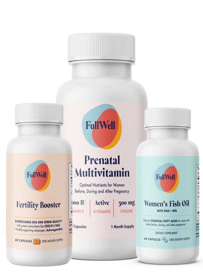 FullWell Fertility Trio | Prenatal Vitamin + DHA & Fertility Booster | Choline, Folate, Omega 3, Coq10, NAC, 26+ Vital Nutrients | Dietitian-formulated, Non-GMO, 3rd Party Tested, 30 Servings - Image 1