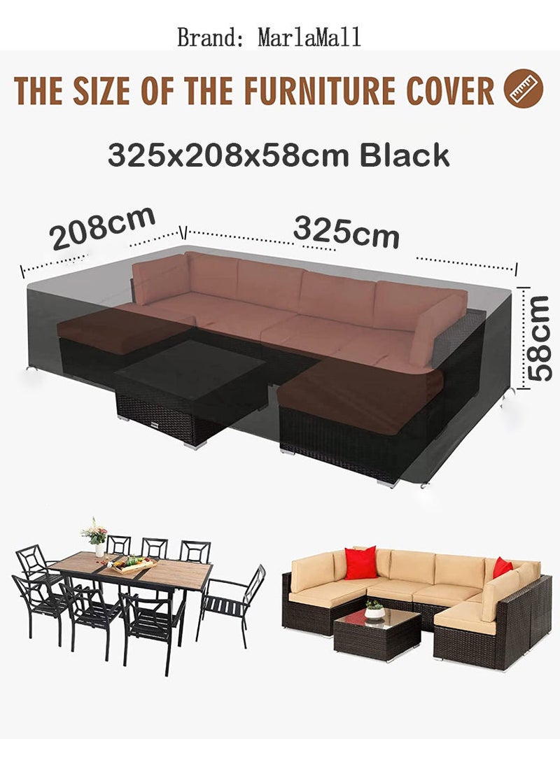 MarlaMall غطاء أثاث الحديقة 325x208x58 سم أسود 210D - Image 2