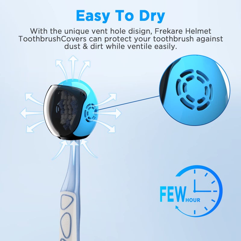 Frekare Helmet Toothbrush Covers Caps, Fits Most Manual and Electric Tooth Brushes, 4 Count (White, Black, Blue, Red) - Image 3