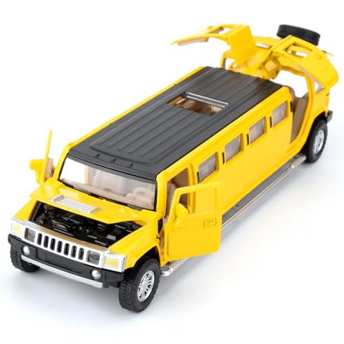 LOVEPOSELY 132 Hummer H2 Car Model Diecast Car Toy with Sound and Light Alloy Stretch Limousine Pull Back Toy Vehicle for Adult Kids Boys Girls Yellow - Image 1