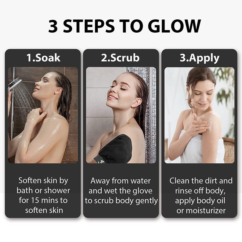MS MAGIC SECRET Moroccan Hammam Exfoliating Bath Scrub Glove Tan Magic Bath Glove Body Scrub Glove Imported Directly From Morocco Black - Image 2