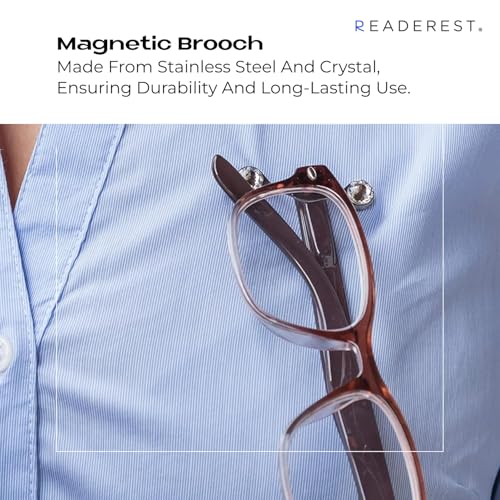 Readerest Magnetic Eyeglass Holder (2 Pack), Eyewear Shirt Clip for Men & Women, Glasses Holders for Readers, Sunglasses & Work Badges, USA Made (Stainless Steel + Crystals) - Image 5