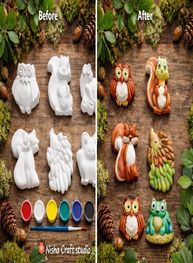 Nisha Craft Kids DIY 3D Plaster of Paris Painting Kit | Creative Art & Craft Activity Set with Paints, Brush & Magnets | Indoor Fun Toy for Boys & Girls | Ideal Birthday & Return Gift (Woodland6set, white) - Image 3