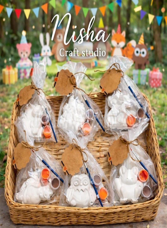 Nisha Craft Kids DIY 3D Plaster of Paris Painting Kit | Creative Art & Craft Activity Set with Paints, Brush & Magnets | Indoor Fun Toy for Boys & Girls | Ideal Birthday & Return Gift (Woodland6set, white) - Image 2