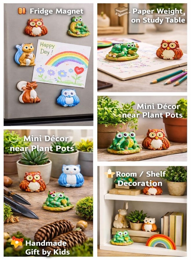 Nisha Craft Kids DIY 3D Plaster of Paris Painting Kit | Creative Art & Craft Activity Set with Paints, Brush & Magnets | Indoor Fun Toy for Boys & Girls | Ideal Birthday & Return Gift (Woodland6set, white) - Image 4