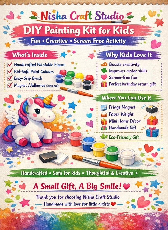 Nisha Craft Kids DIY 3D Plaster of Paris Painting Kit | Creative Art & Craft Activity Set with Paints, Brush & Magnets | Indoor Fun Toy for Boys & Girls | Ideal Birthday & Return Gift (Woodland6set, white) - Image 5