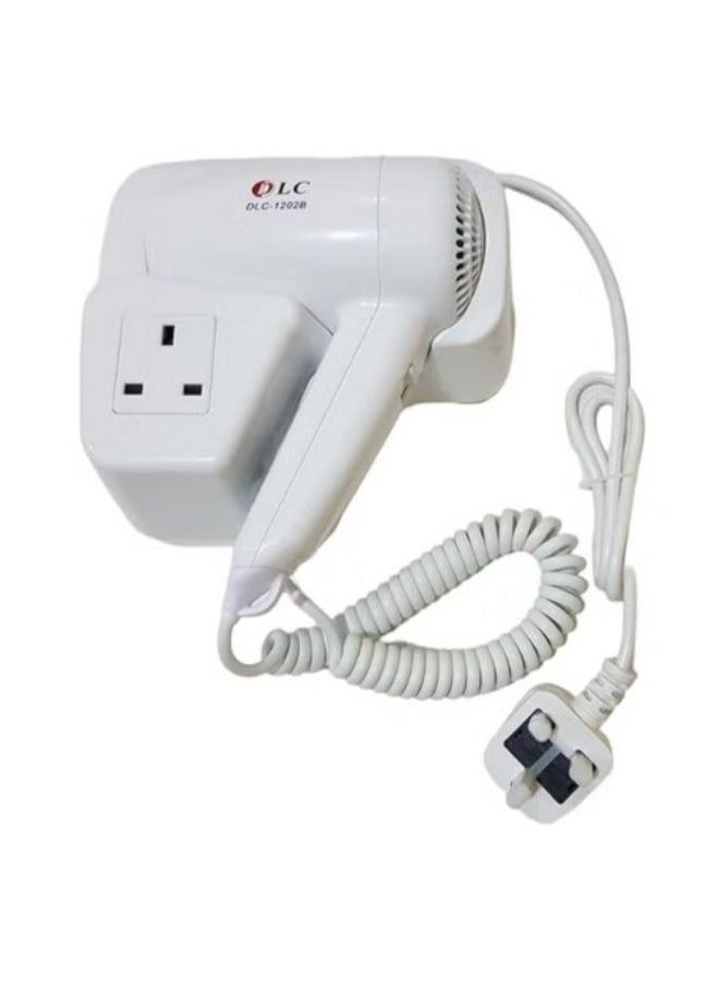 DLC 1200W 60/50Hz Hair Dryer with Triple Power Outlet. Wall Mountable, Easy to Use (White)
