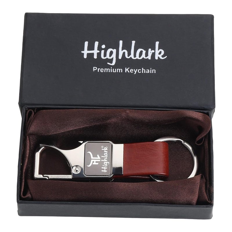Highlark ® Luxury Metal & Leather Keychain |Modern Carabiner Hook |Premium Key Ring for Car, Bike, Office and Home Keys | Stylish Key Holder | Bottel opener keychain - Image 1