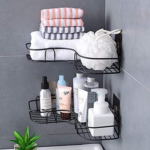 Bathroom Organiser Without Drill Corner Shelf Adhesive Stand for Corner Rack for Shampoo Holder for Accessories-Multipurpose Shelf (1 Pcs), Metal - Image 3