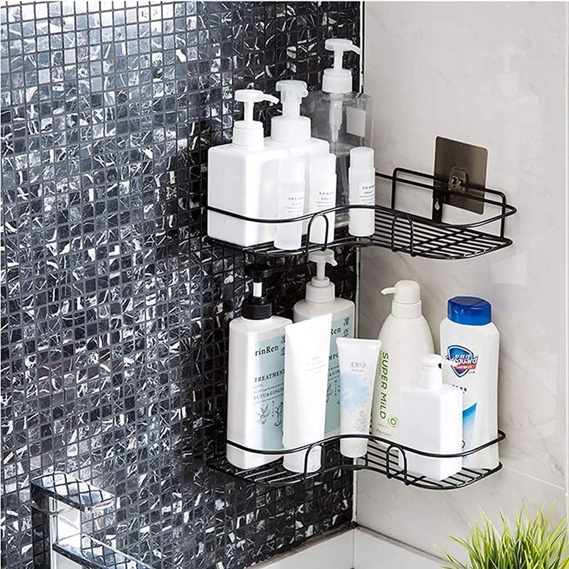 Bathroom Organiser Without Drill Corner Shelf Adhesive Stand for Corner Rack for Shampoo Holder for Accessories-Multipurpose Shelf (1 Pcs), Metal - Image 2