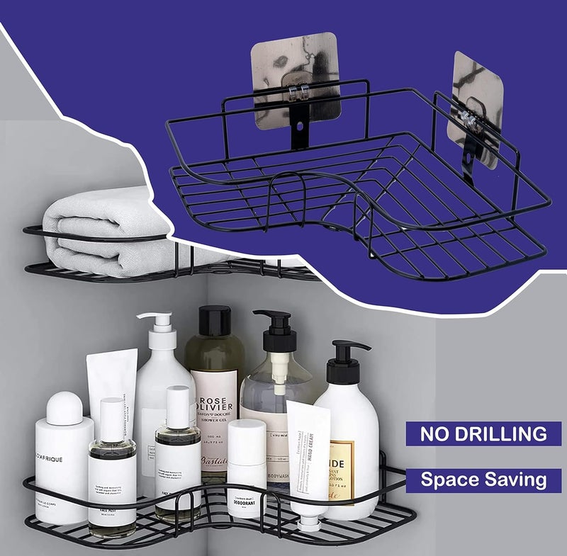 Bathroom Organiser Without Drill Corner Shelf Adhesive Stand for Corner Rack for Shampoo Holder for Accessories-Multipurpose Shelf (1 Pcs), Metal - Image 4
