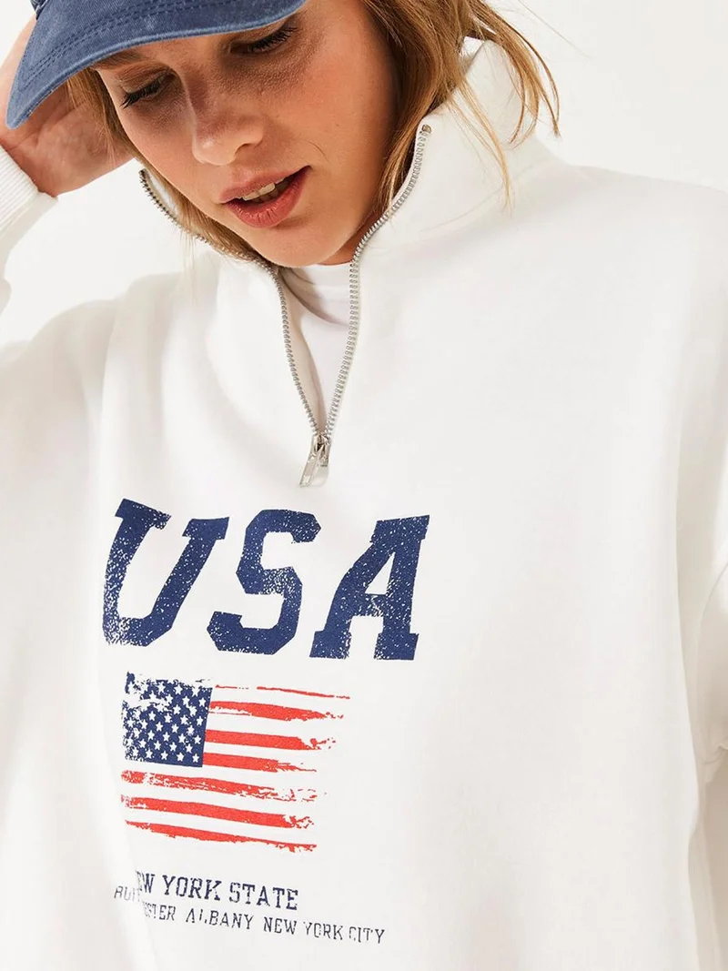 Bianco Lucci White LUCCI Zip-Up Printed Sweatshirt for Women | Best Price UAE