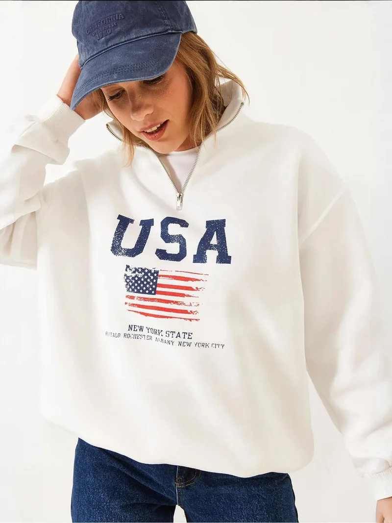 LUCCI Zip-Up Printed Sweatshirt