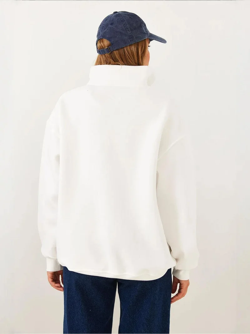 Bianco Lucci White LUCCI Zip-Up Printed Sweatshirt for Women | Best Price UAE