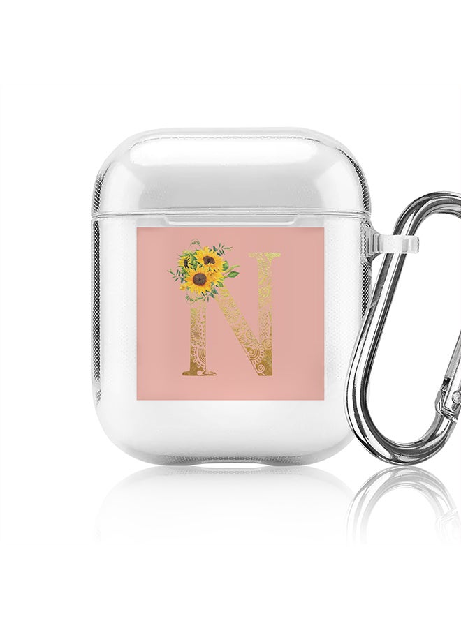 Stylizedd Classic Clear printed Case for Apple Airpods 2 / 1 Soft TPU Gel Thin Transparent Flexible Cover - Custom Monogram Initial Letter Mandala Floral Pattern Alphabet - N (Rose Pink ) - Image 1
