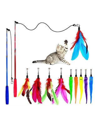Cat Feather Toys 12 Packs, 2 PCS Retractable Cat Wand Toys and 10 PCS Replacement Refills with Bell, Interactive Cat Toys for Cat Exercise - pzsku/ZFB68C327CD3D4FAD46ACZ/45/_/1690956416/5fc382b5-3488-46b1-81d2-a4a5da1eee40