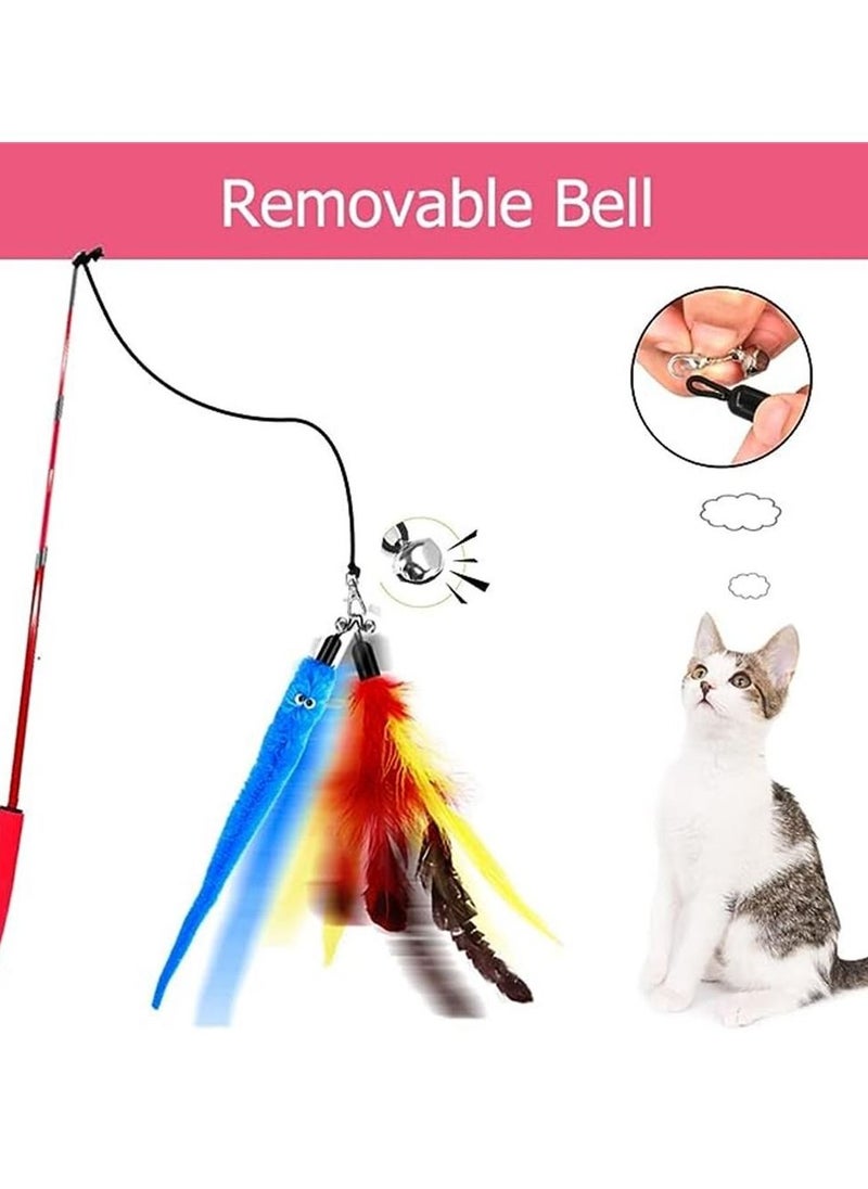 Cat Feather Toys 12 Packs, 2 PCS Retractable Cat Wand Toys and 10 PCS Replacement Refills with Bell, Interactive Cat Toys for Cat Exercise