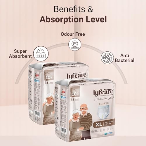 Lyfcare Classic Adult Diapers Extra large Size (XL) - 10 Units | Unisex Diapers Pants Style | Waist (90-125 cm) | Wetness Indicator, Super Absorption, 360° Protection & 0% Leakage | For Men & Women - Image 4