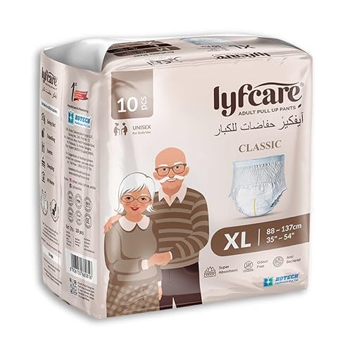 Lyfcare Classic Adult Diapers Extra large Size (XL) - 10 Units | Unisex Diapers Pants Style | Waist (90-125 cm) | Wetness Indicator, Super Absorption, 360° Protection & 0% Leakage | For Men & Women - Image 1
