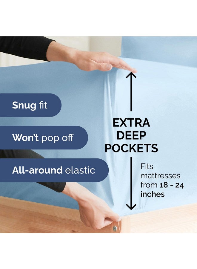 CGK Unlimited Extra Deep Queen Fitted Sheet - Hotel Luxury Single Fitted Sheet Only - Easily Fits 18 inch to 24 inch Mattress - Ultra Soft, Wrinkle & Fade Free w/Extra Deep Pocket - Breathable & Comfy - Light Blue - Image 2