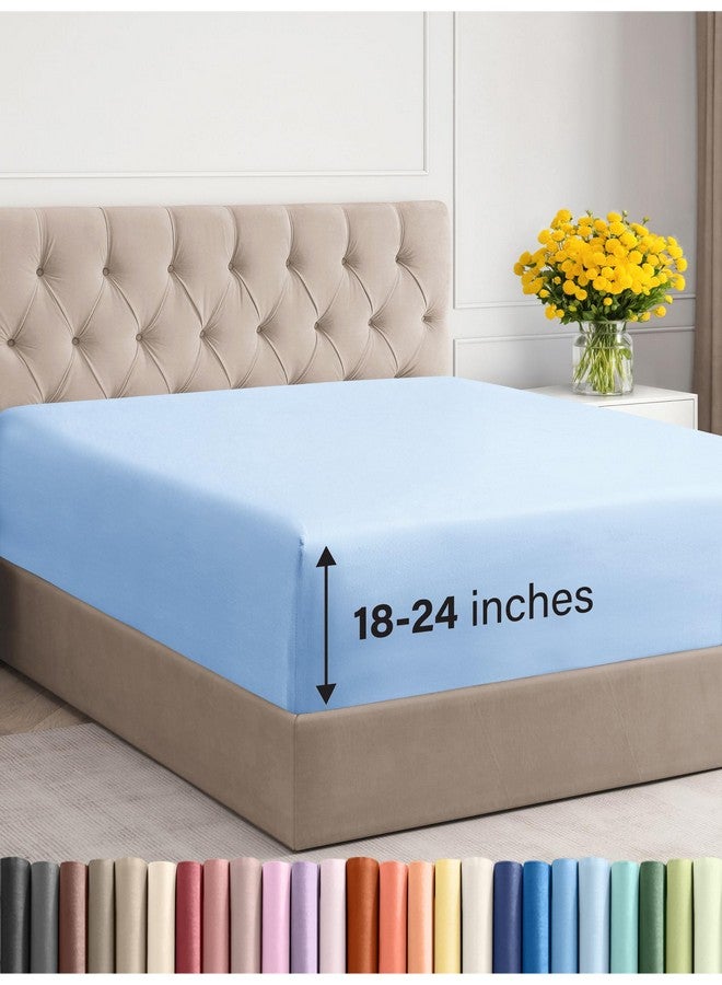 CGK Unlimited Extra Deep Queen Fitted Sheet - Hotel Luxury Single Fitted Sheet Only - Easily Fits 18 inch to 24 inch Mattress - Ultra Soft, Wrinkle & Fade Free w/Extra Deep Pocket - Breathable & Comfy - Light Blue - Image 1