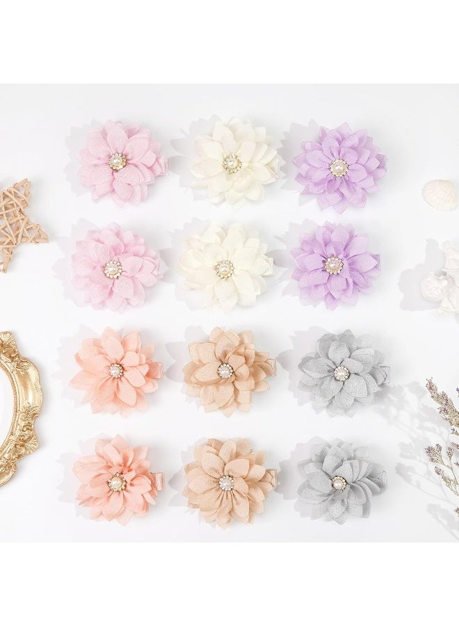 DeD 40PCS 2.3" Chiffon Flower Hair Bows Clips with Rhinestone Flower Tiny Hair Clips Fine Hair for Girls Infants Toddlers Set of 20 Pairs - Image 4