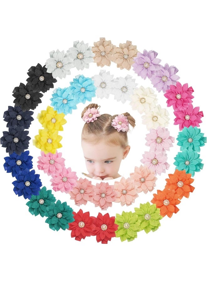 DeD 40PCS 2.3" Chiffon Flower Hair Bows Clips with Rhinestone Flower Tiny Hair Clips Fine Hair for Girls Infants Toddlers Set of 20 Pairs - Image 1