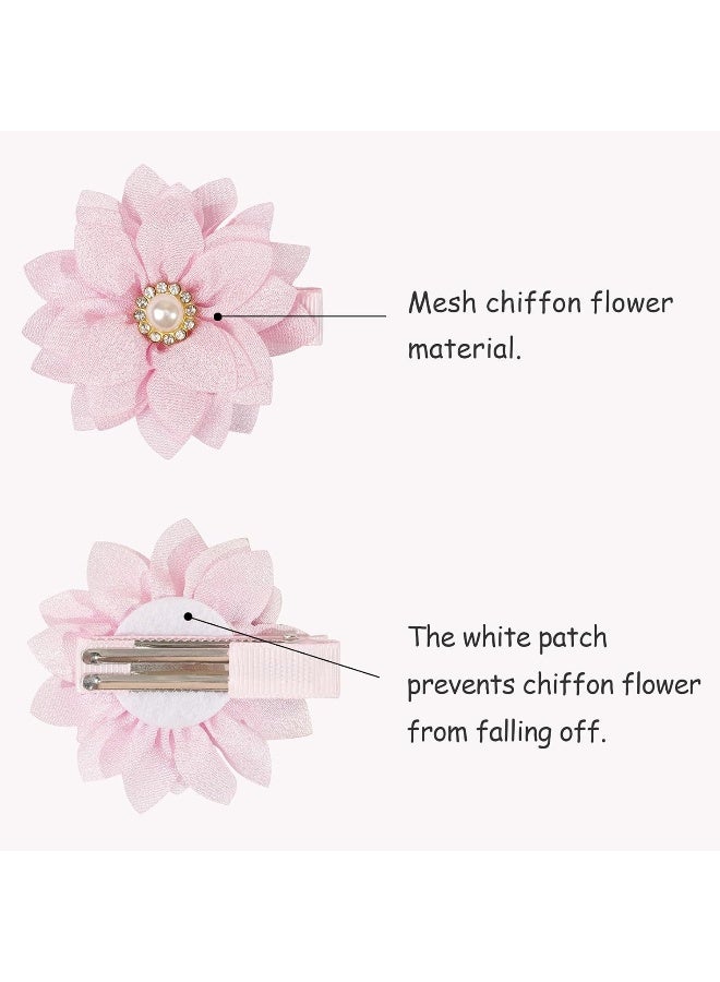 DeD 40PCS 2.3" Chiffon Flower Hair Bows Clips with Rhinestone Flower Tiny Hair Clips Fine Hair for Girls Infants Toddlers Set of 20 Pairs - Image 3