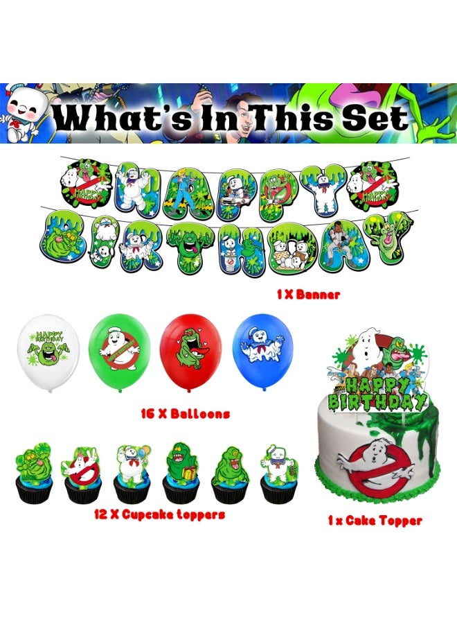 Birthday Party Balloon Decoration Ghostbusters，Happy Birthday Banner,Cake Topper,Baby Shower Birthday Bachelorette Party Backdrop - Image 5