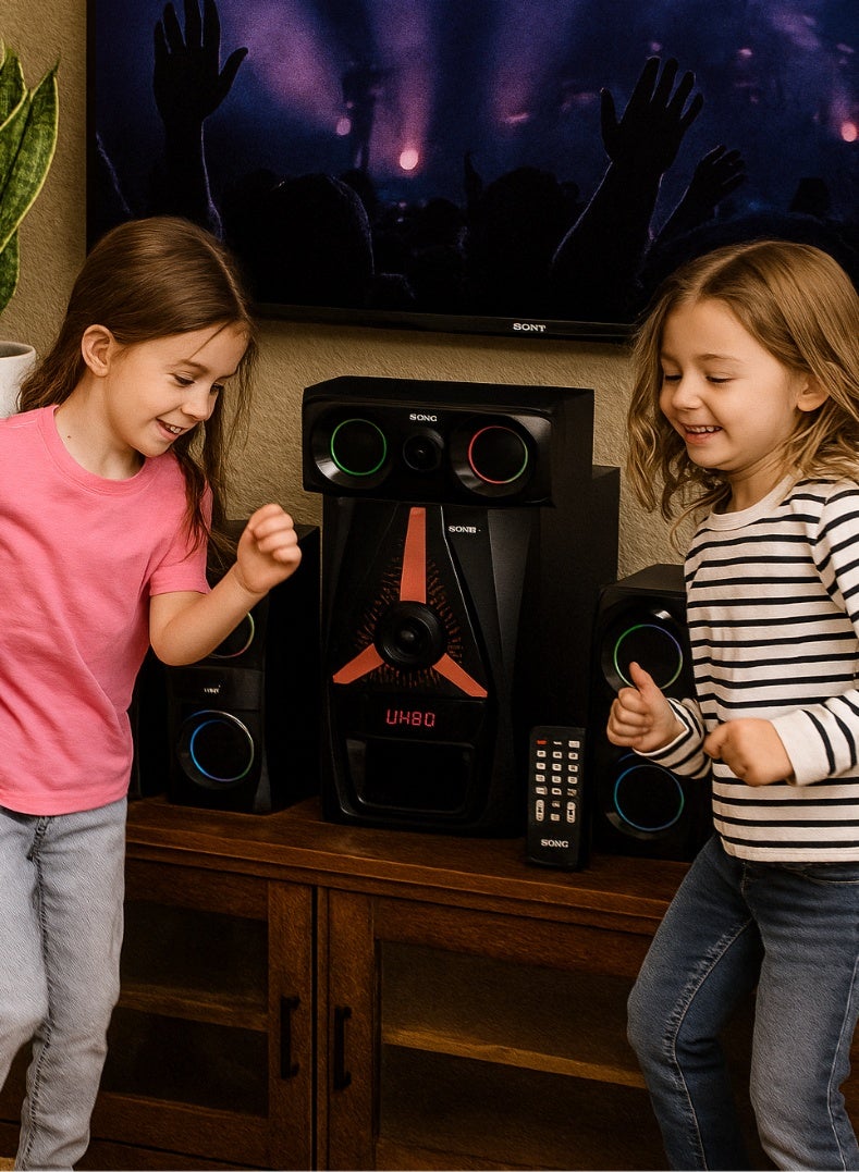 آي سونيك نظام مكبرات صوت المسرح المنزلي IS460 بـ 5.1 قناة مع مخرج 25,000 PMPO، واتصال بلوتوث، ودعم USB/SD/FM، وشاشة LED، وجهاز تحكم عن بُعد - صوت محيطي للترفيه المنزلي - Image 5