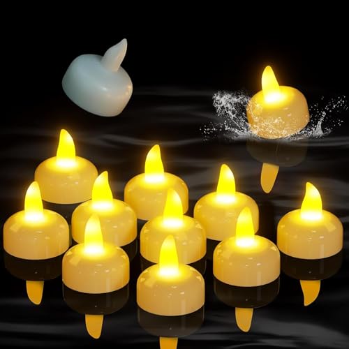 Coku Flameless Floating LED Candles, Waterproof Water Sensor Tealight Diyas, Battery Operated Decorative LED Tea Lights for Diwali, Wedding, Christmas & Home Decoration (Warm White, Pack 12) - Image 1