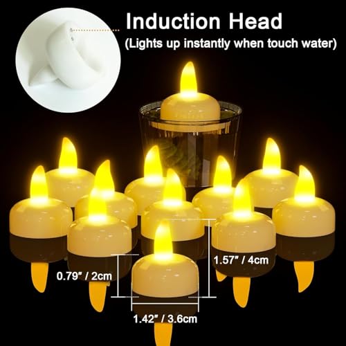 Coku Flameless Floating LED Candles, Waterproof Water Sensor Tealight Diyas, Battery Operated Decorative LED Tea Lights for Diwali, Wedding, Christmas & Home Decoration (Warm White, Pack 12) - Image 2