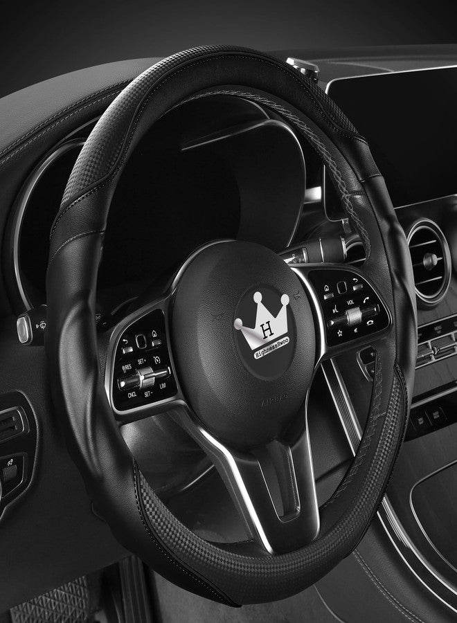HighnessHwoo 3D Car Steering Wheel Cover Comfort Grip Massage Sporty Anti-Slip Carbon Fiber Faux Leather for Sedan SUV, Universal Fit, Car Handle Covers for All Seasons, 14-15in, Black - Image 2