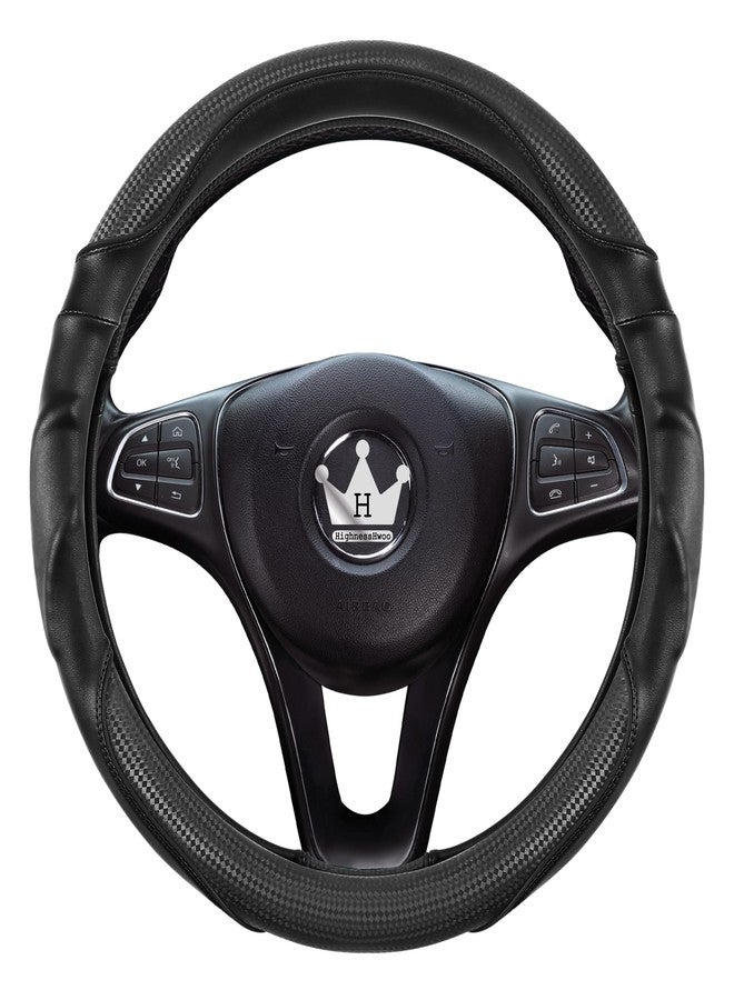 HighnessHwoo 3D Car Steering Wheel Cover Comfort Grip Massage Sporty Anti-Slip Carbon Fiber Faux Leather for Sedan SUV, Universal Fit, Car Handle Covers for All Seasons, 14-15in, Black - Image 3