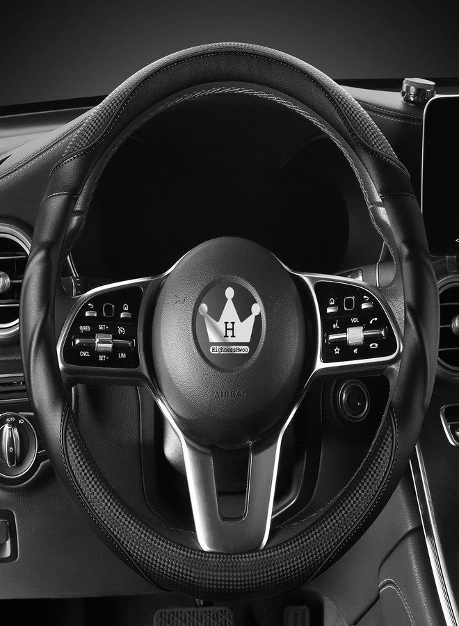 HighnessHwoo 3D Car Steering Wheel Cover Comfort Grip Massage Sporty Anti-Slip Carbon Fiber Faux Leather for Sedan SUV, Universal Fit, Car Handle Covers for All Seasons, 14-15in, Black - Image 1