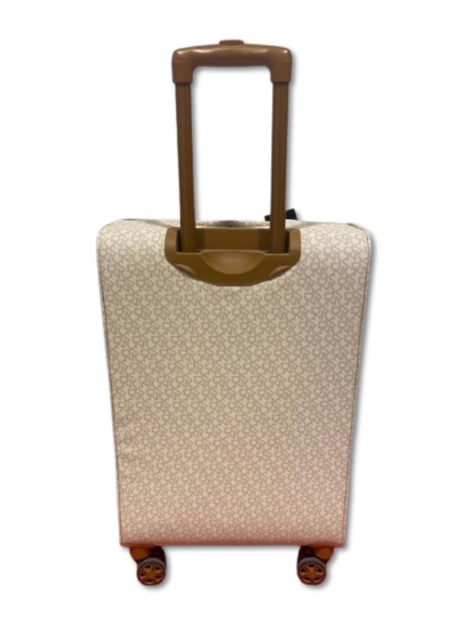 دكني حقيبة سفر  متوسطة صلبة مخططة بتوقيع العلامة التجارية - لون كريمي بعجلات دوارة  درجة وخفيفة الوزن - Image 2