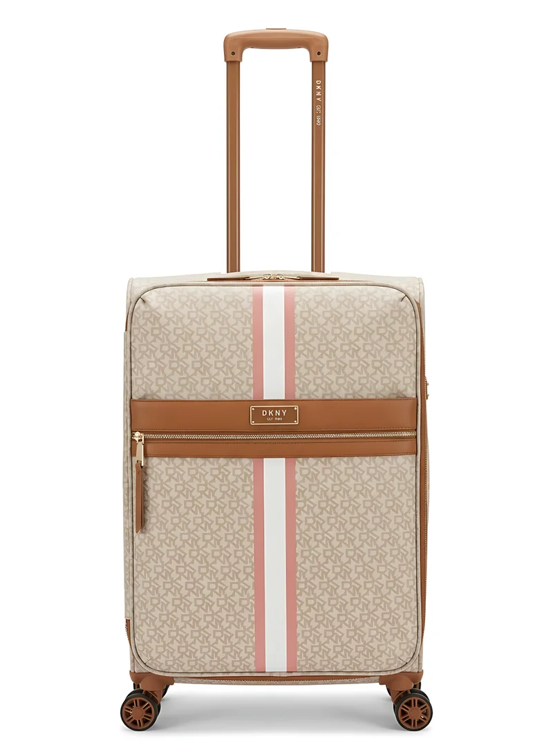 DKNY DKNY Signature Stripe Softside Luggage on Wheels for Unisex | Ultra Lightweight with 4 Spinner Wheels | Color  Cream.