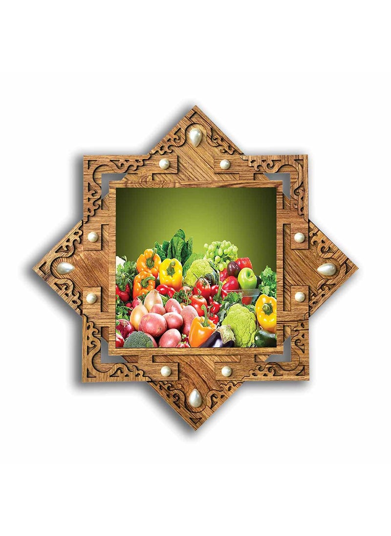PNF - pnf Poster And Frames Fruits & Vegetables Photo Hand Crafted Star Shaped Wooden Photo Frame | Living, Bedroom | Home Decoration | Best Gifting Option -25373 - Image 1